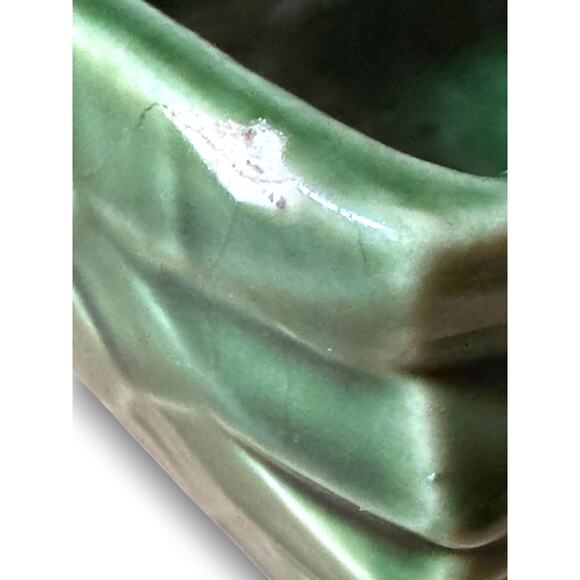 Vintage USA Pottery Green Geometric Textured Planter 8 Inch Rectangular - Picture 6 of 9